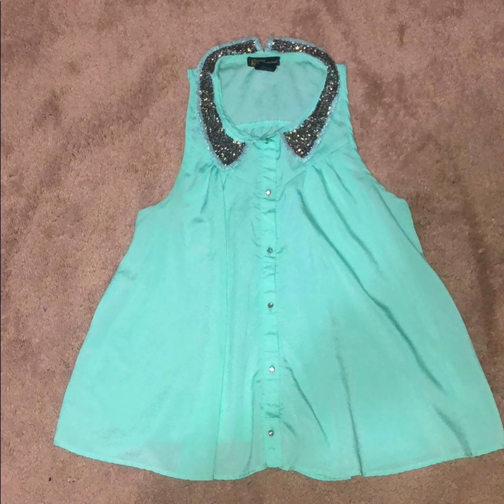 Turquoise fancy blouse tank top.